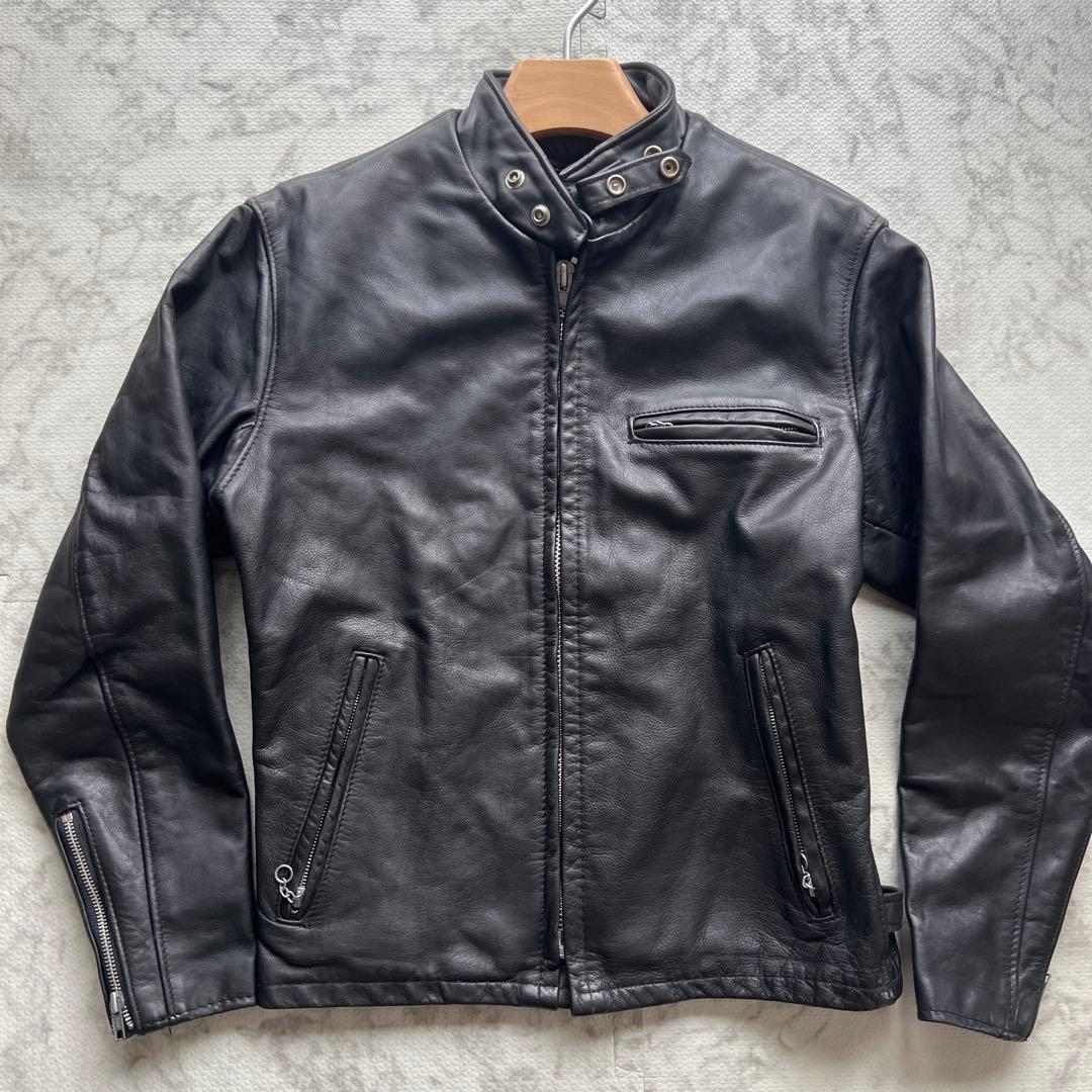 美品✨ショット シングルライダージャケット レザー ジップアップ ブラック 38