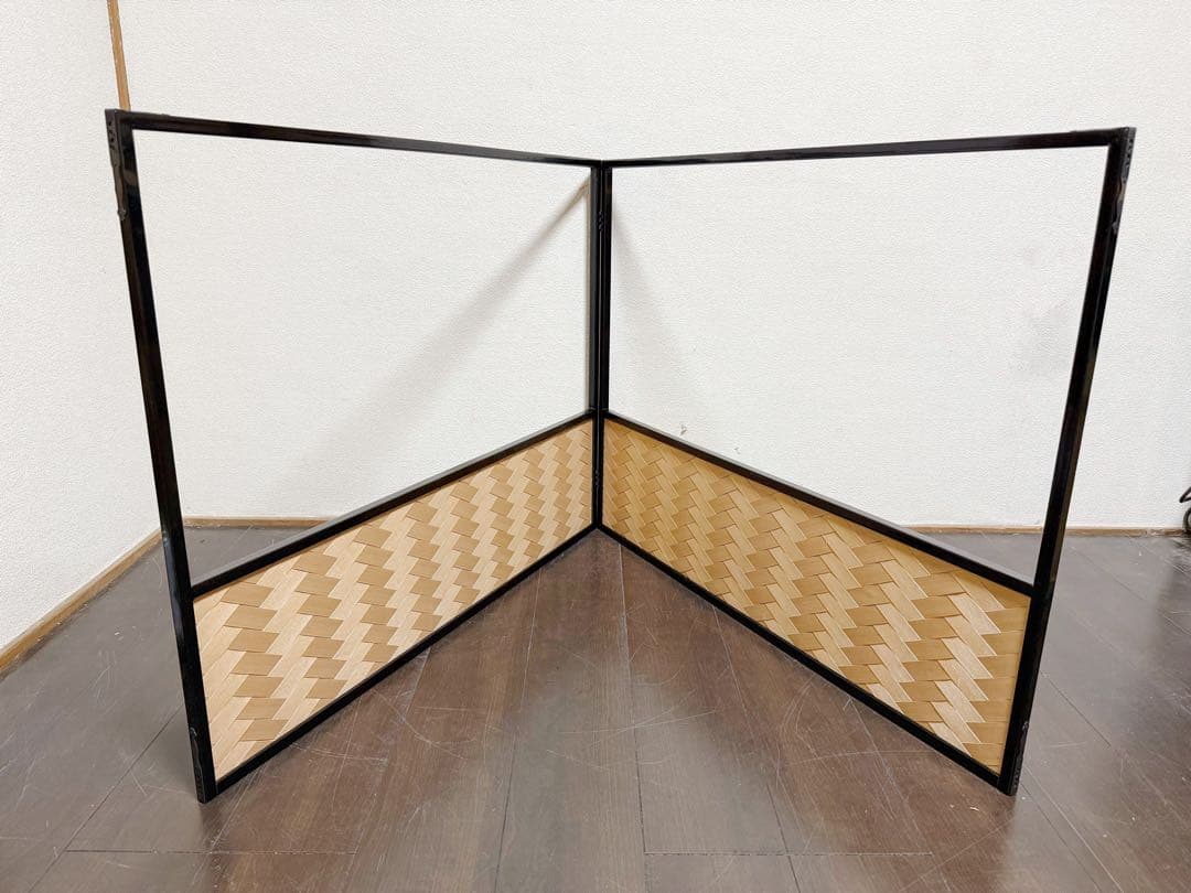 未使用 茶道具 黒塗縁 利休梅 風炉先屏風 裏杉格子網代 両面使い 炉風炉兼用