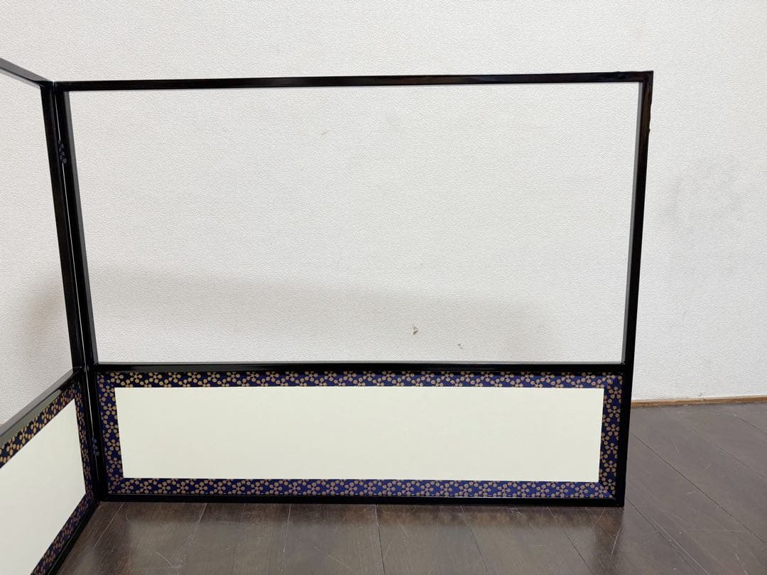 未使用 茶道具 黒塗縁 利休梅 風炉先屏風 裏杉格子網代 両面使い 炉風炉兼用