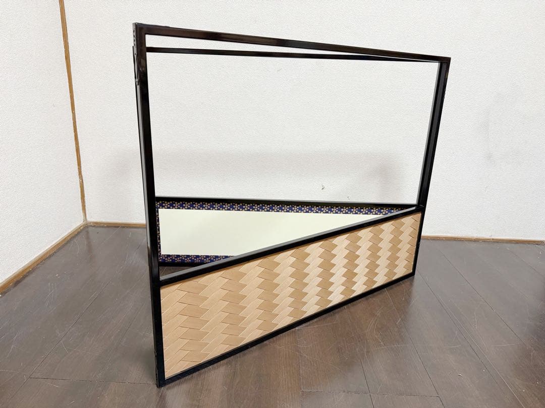 未使用 茶道具 黒塗縁 利休梅 風炉先屏風 裏杉格子網代 両面使い 炉風炉兼用