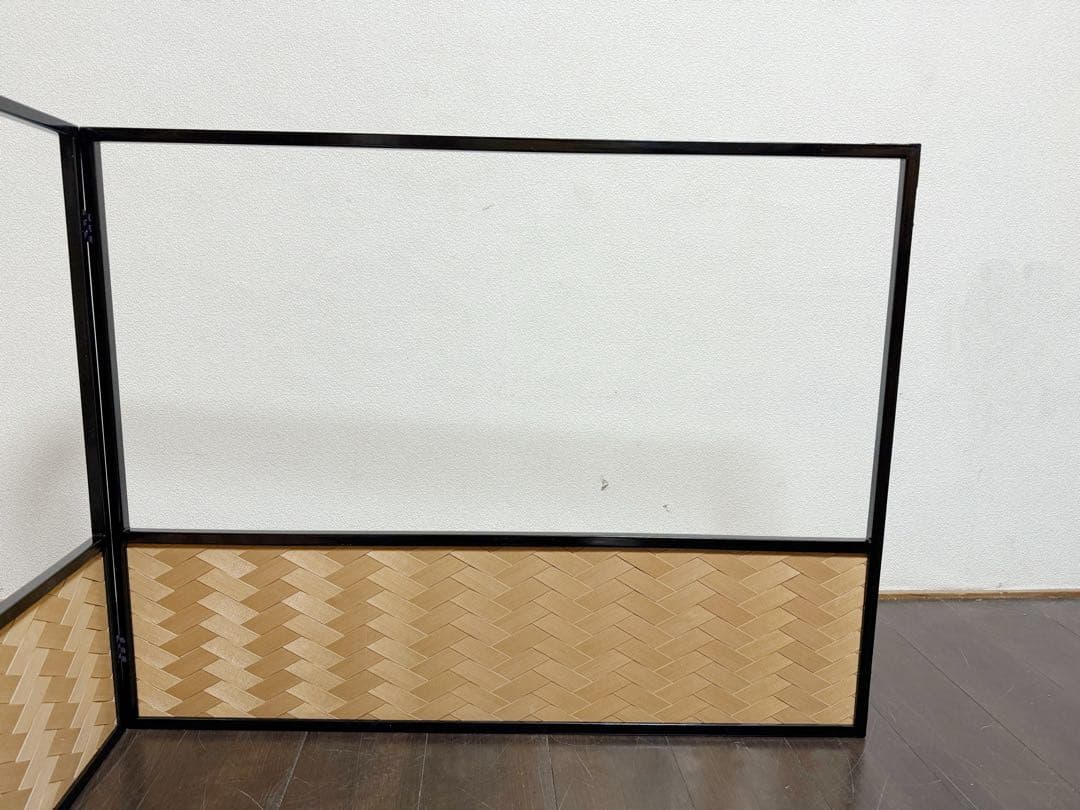 未使用 茶道具 黒塗縁 利休梅 風炉先屏風 裏杉格子網代 両面使い 炉風炉兼用