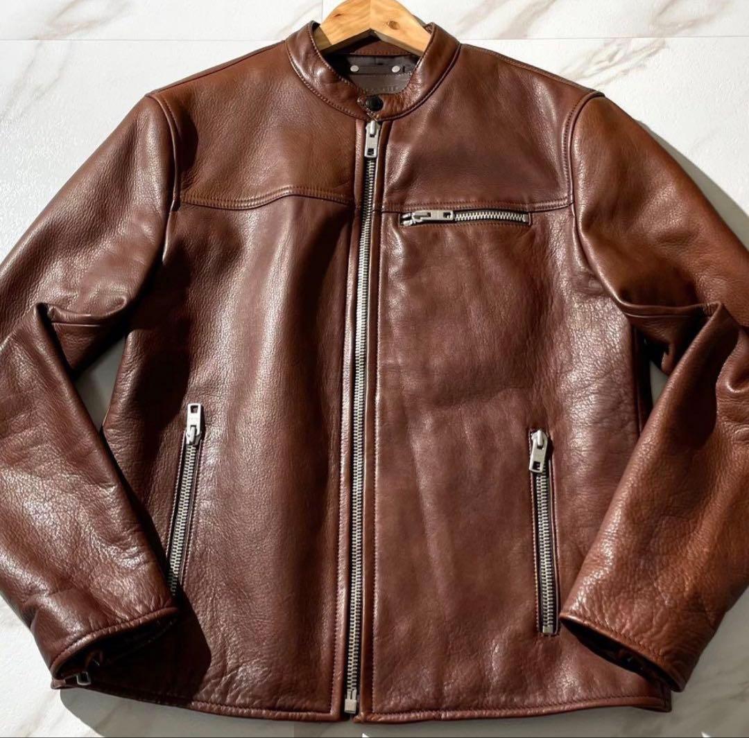 COACH ブラウン シングルライダースジャケット