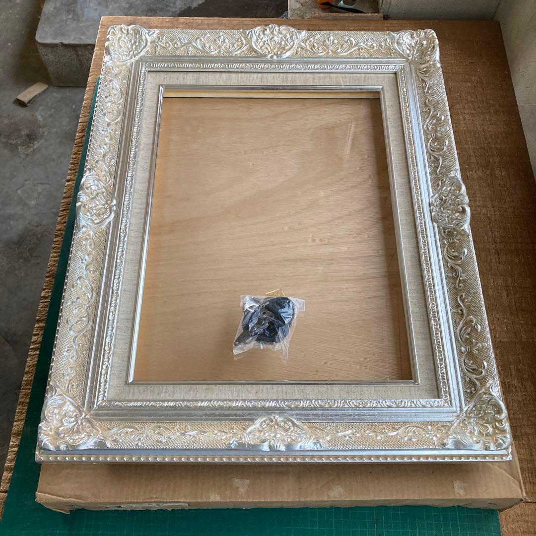 銀河堂 総葉型 P8号 油彩額縁 銀色 シルバーフレーム アートフレーム 箱付き