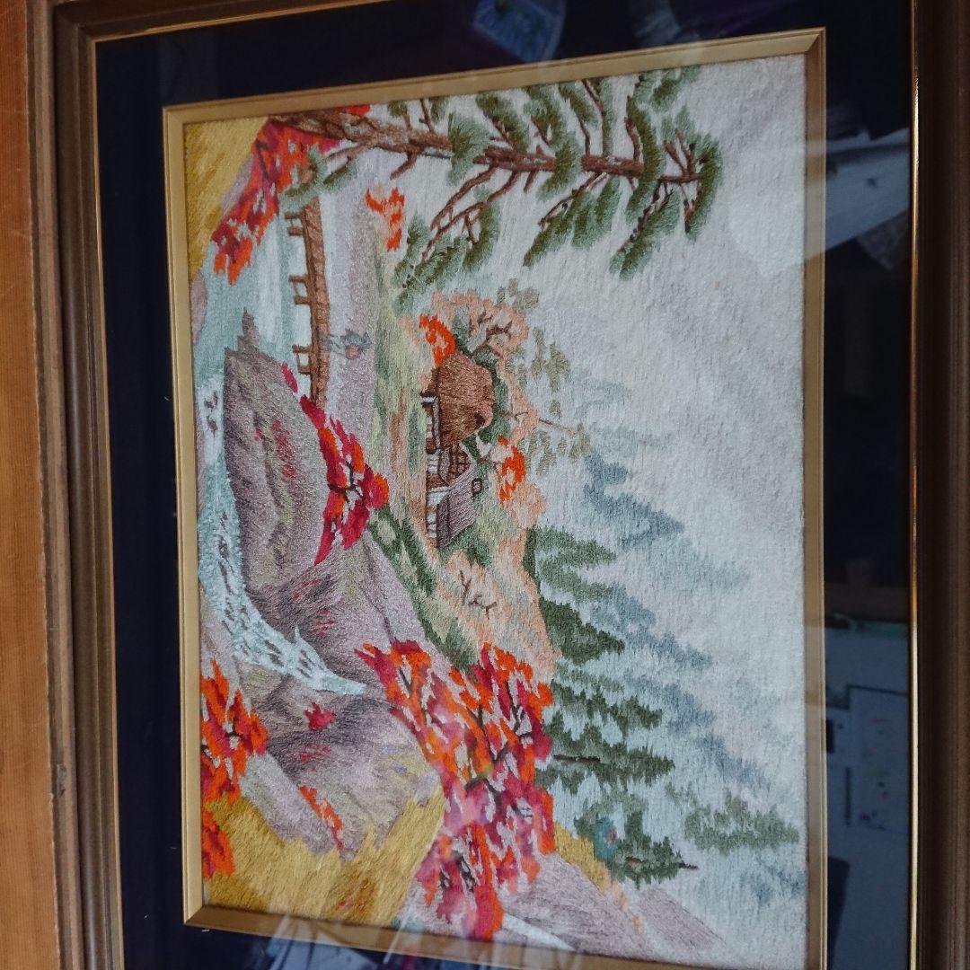骨董 刺繍田舎の風景