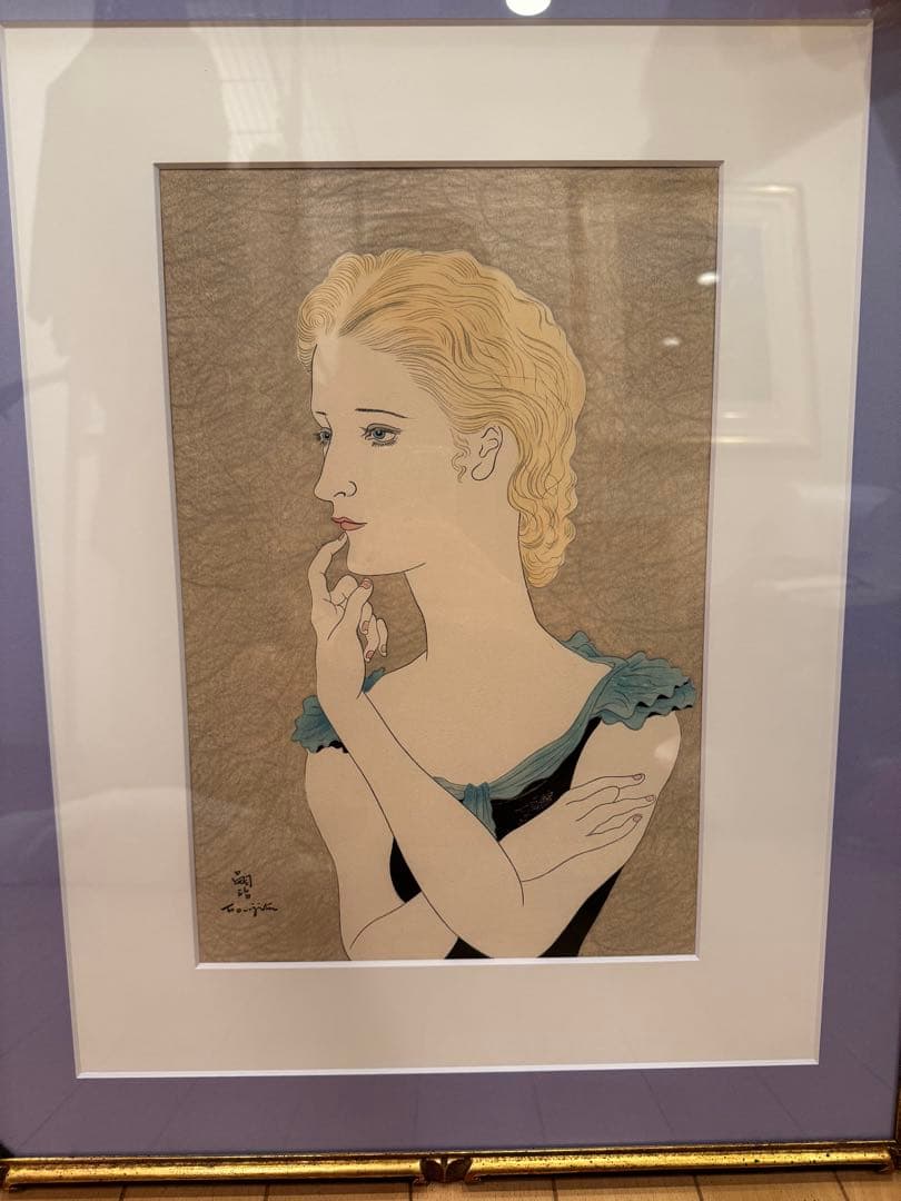 藤田嗣治（レオナール・フジタ） 青い衣の少女　リトグラフ