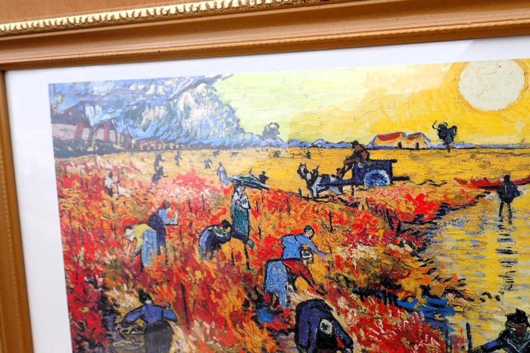 印象派風 収穫の風景 油彩調 複製画 額装