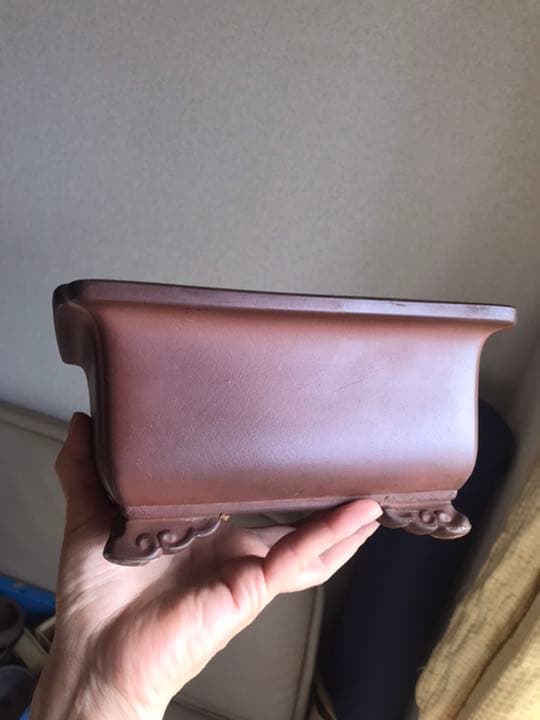 盆栽鉢　時代古色有尚古堂型盆栽鉢中品隅入り雲足20x15.5x10cm豊蘭製陶製