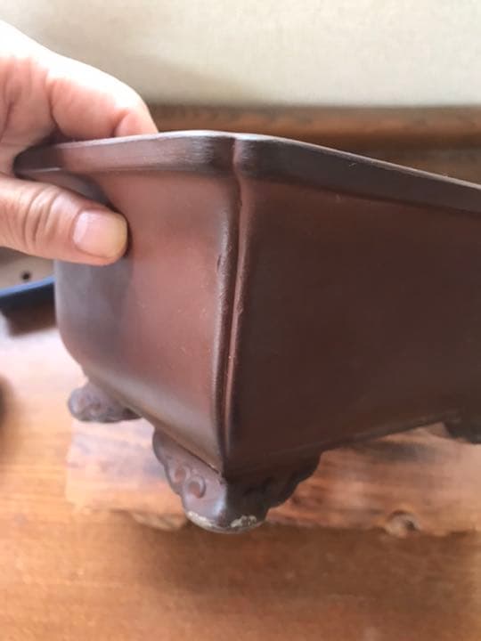 盆栽鉢　時代古色有尚古堂型盆栽鉢中品隅入り雲足20x15.5x10cm豊蘭製陶製