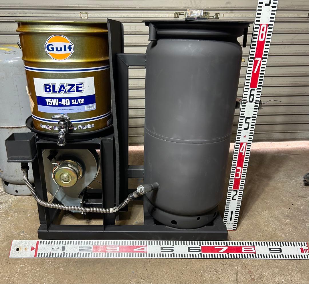 鍛冶工のプロが製作 廃油 ストーブ 送料無料 スライド蓋　キャスターロック付