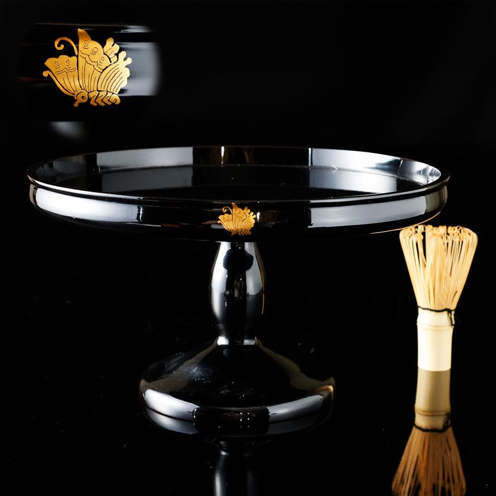時代 輪島塗 黒漆 金蒔絵 蝶蒔絵 高杯 菓子器 漆器 茶道具 古美術 共箱