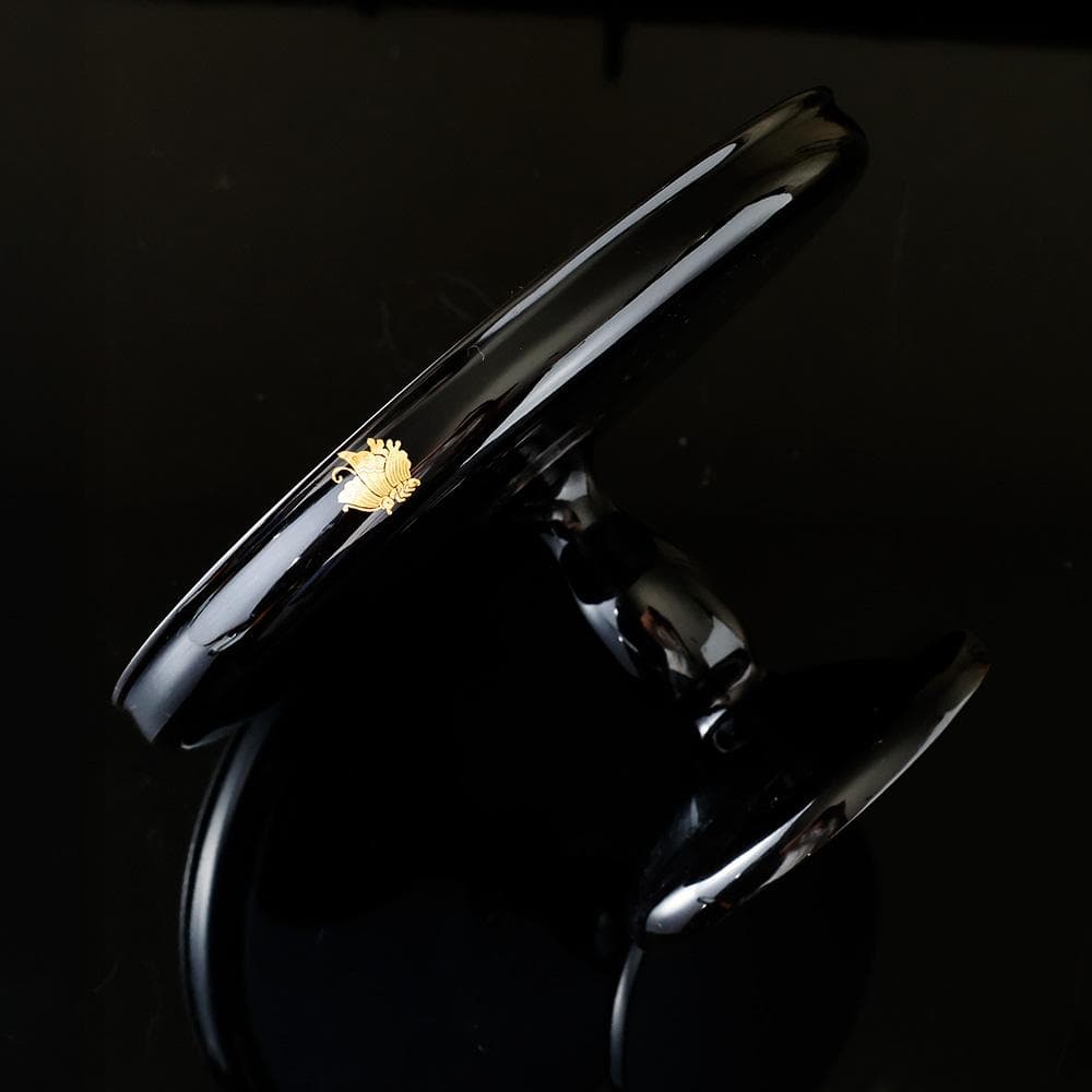 時代 輪島塗 黒漆 金蒔絵 蝶蒔絵 高杯 菓子器 漆器 茶道具 古美術 共箱