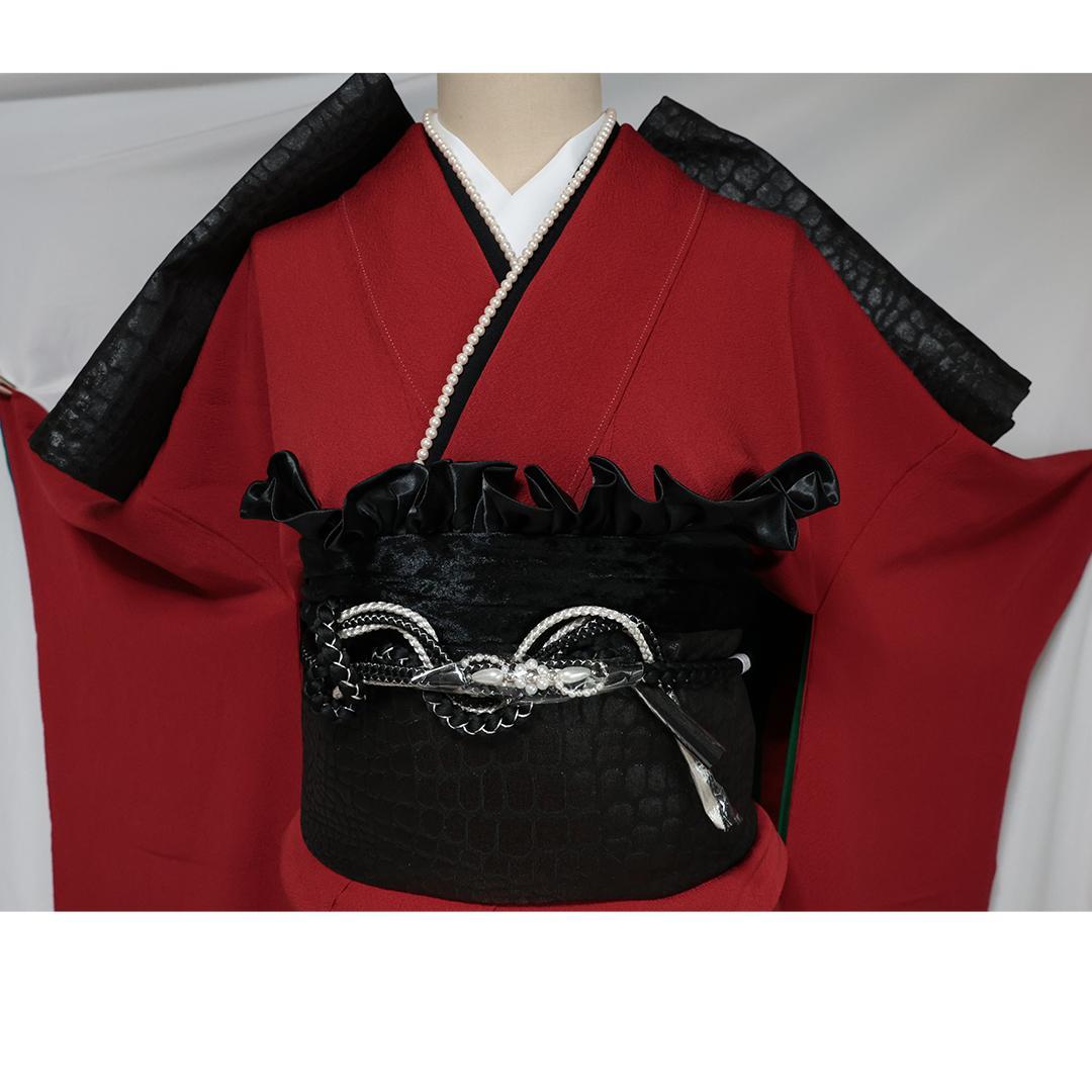 作家■鶴の紋 赤無地振袖7点セット帯新品帯締め帯揚げフルセット成人式TH42