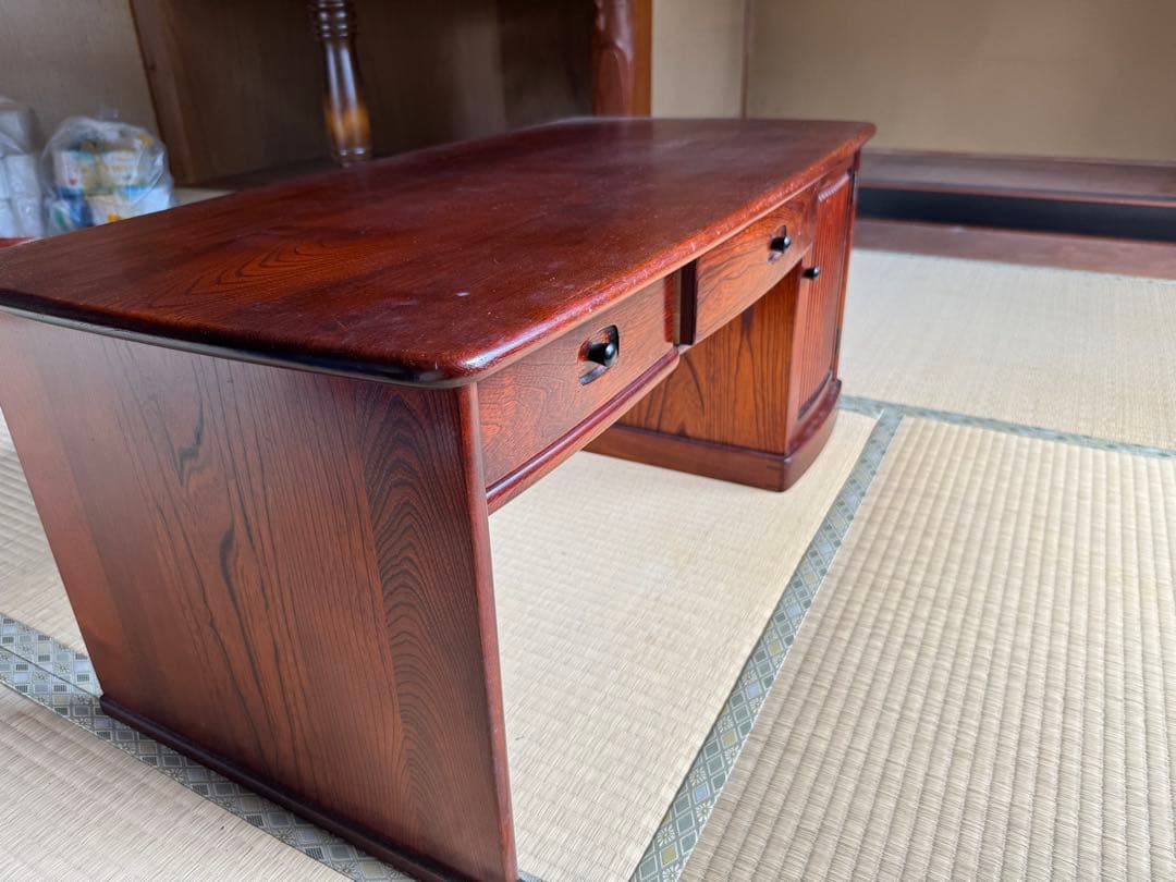 木製文机 引き出し付き ダークブラウン