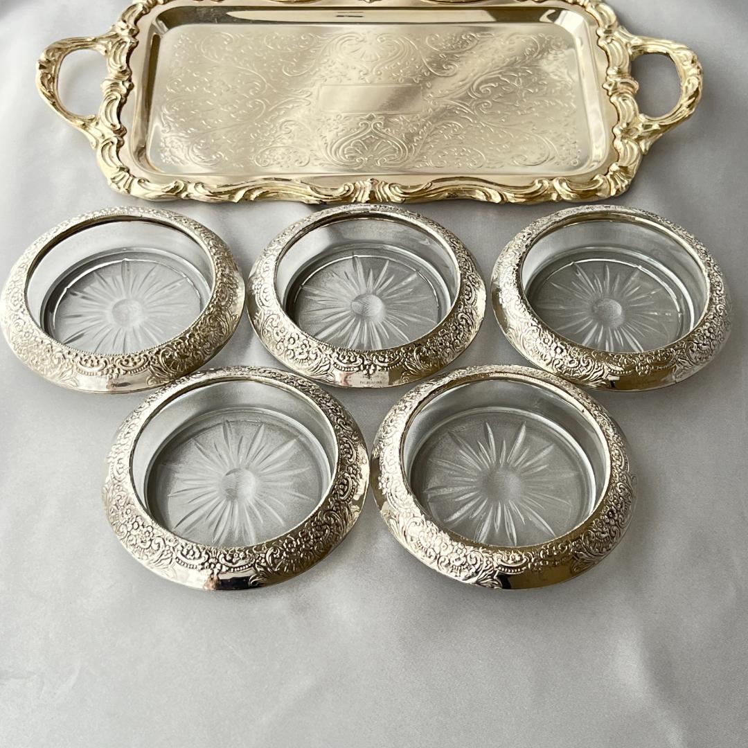 【FRANK M. WHITING】 【純銀/ガラス】コースター 5個組