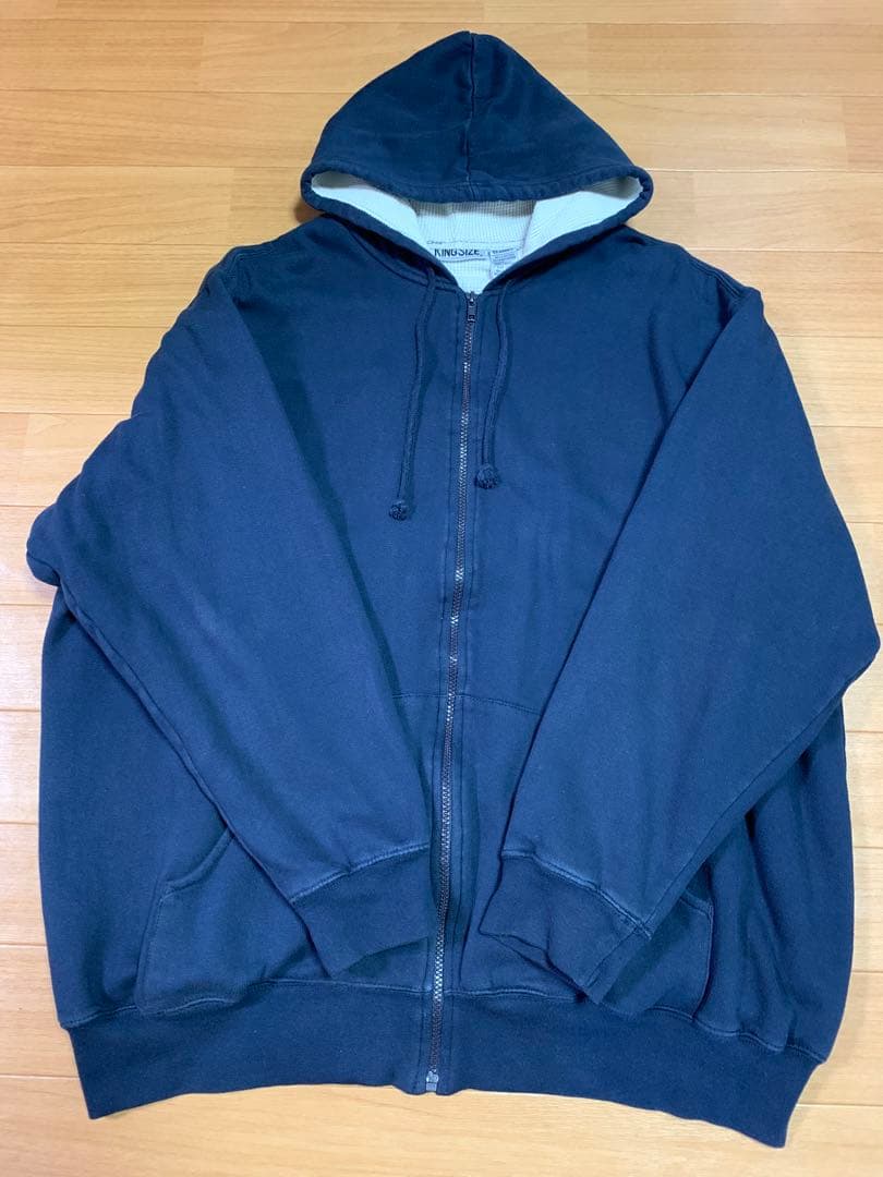 80sUSA KING SIZE裏サーマルパーカーXXLダブルフェイス紺ワッフル