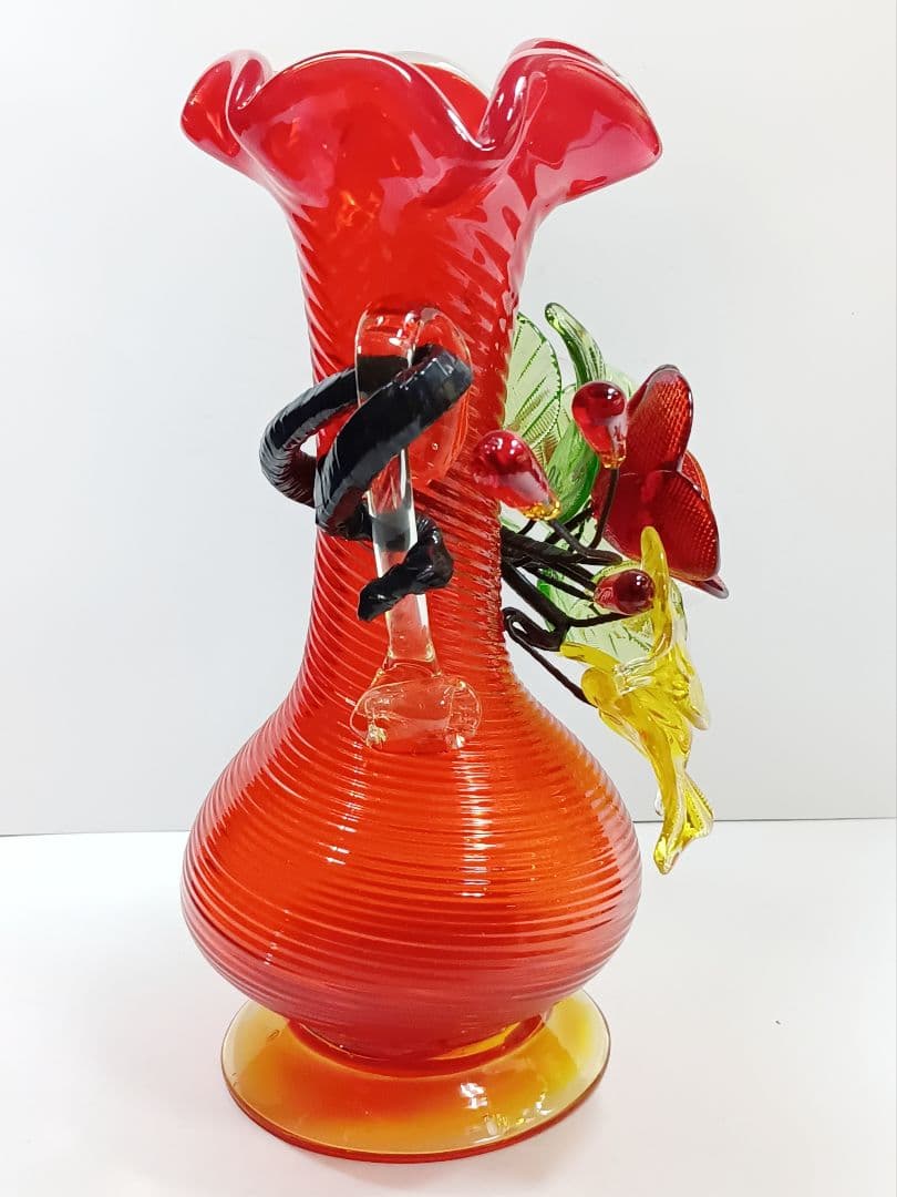 【美品】琉球ガラス 花瓶 ガラスオブジェ ガラス工芸 24cm