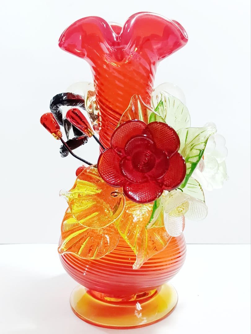 【美品】琉球ガラス 花瓶 ガラスオブジェ ガラス工芸 24cm