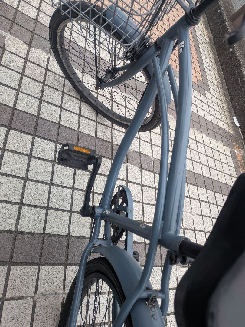 ブルーグレー　ビーチクルーザーKB 24インチ　6段ギアカゴ付き　自転車 訳あり