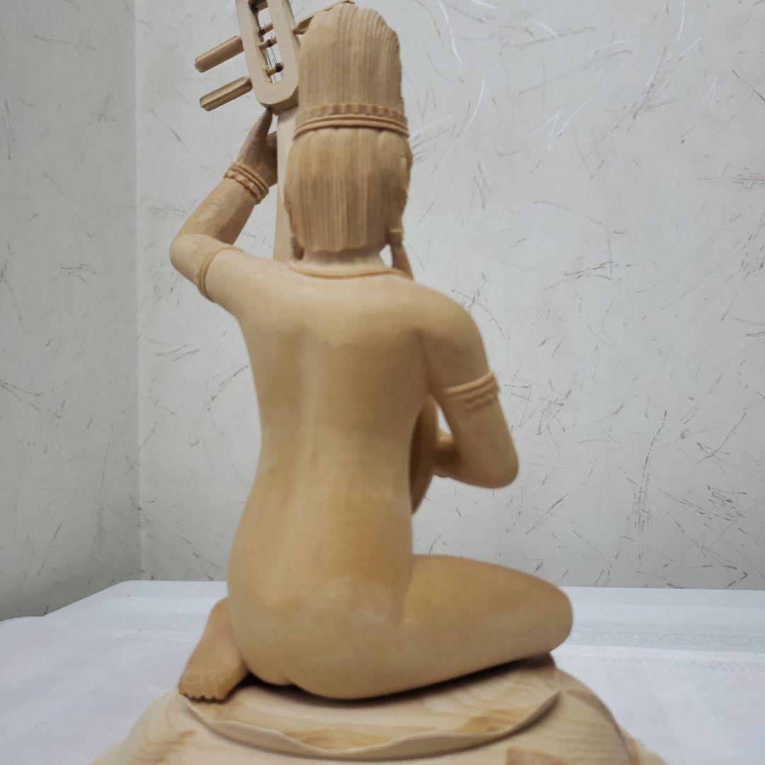 新彫り　特価　美しい仏像です◆金運ヒバ材 弁財天◆秘部バチ付き２８cm
