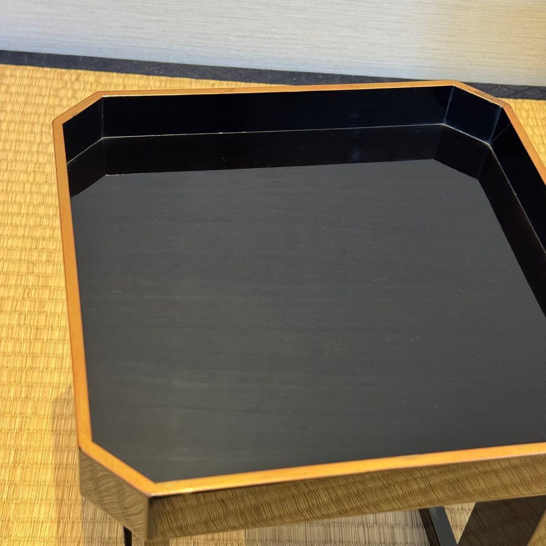 霞に若松研ぎ出し蒔絵 黒塗 脚付御膳 共箱 蔵出し品 / 輪島塗 配膳台 供物台