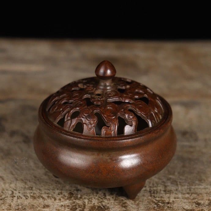 銅器 香炉 三足薫香炉 祥雲如意薫香炉 檀香炉 香具装 飾品 工芸品 置物
