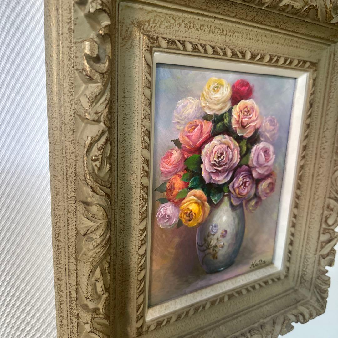 肉筆　真作　一点物　バラの花束絵画　油彩画 作家作品　美術品　静物画　価値有