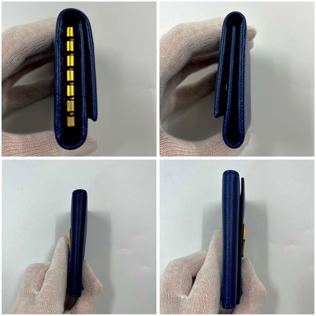 【美品 付属品完備】プラダ キーケース 三角ロゴ サフィアーノレザー 6連 青色