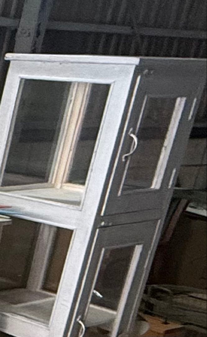 ※値下げ※【展示品】ヴィンテージ 木製 ガラスキャビネット　グレー