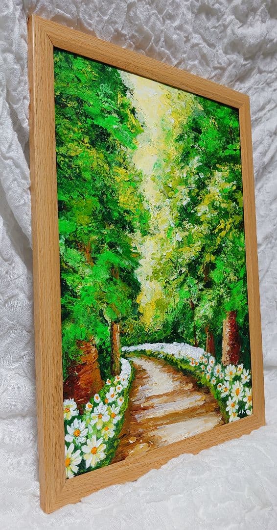 油絵 絵画【白い花道】