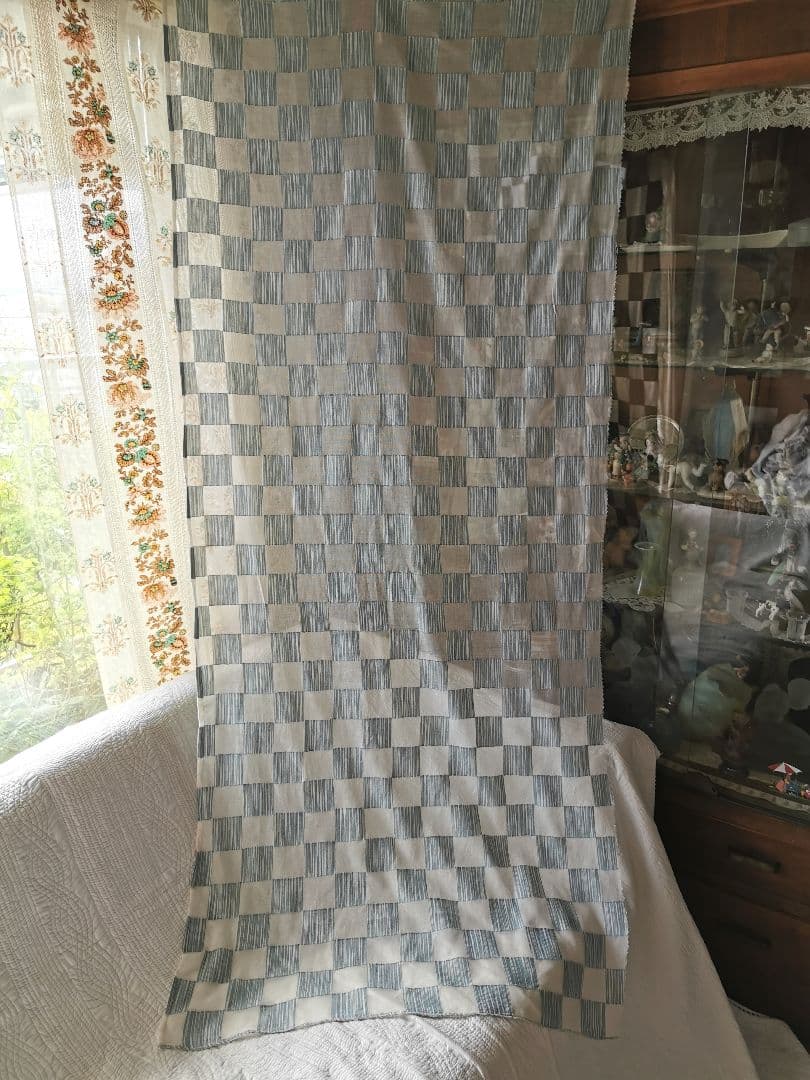 英国ヴィンテージ ノッティンガムレース最高峰マドラスカーテン ダミエ市松格子模様