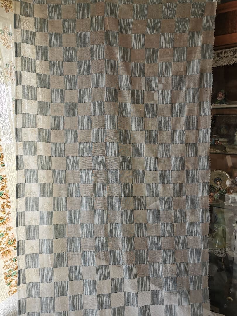 英国ヴィンテージ ノッティンガムレース最高峰マドラスカーテン ダミエ市松格子模様