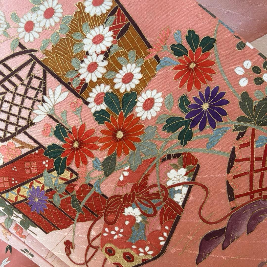 2 振袖フルセット 正絹 ピンク 桃 ピンクベージュ 金彩 暈し染め お上品
