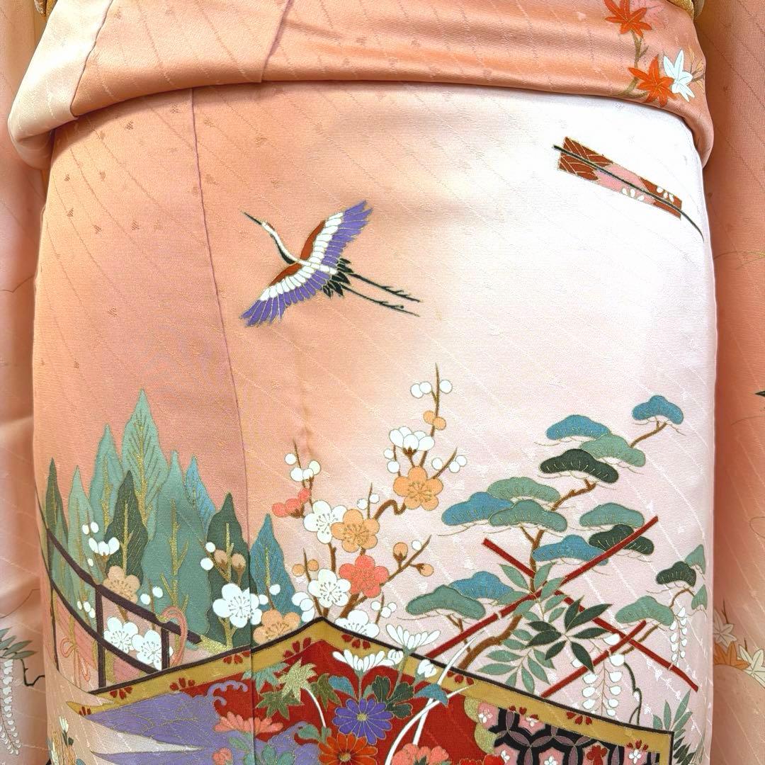 2 振袖フルセット 正絹 ピンク 桃 ピンクベージュ 金彩 暈し染め お上品