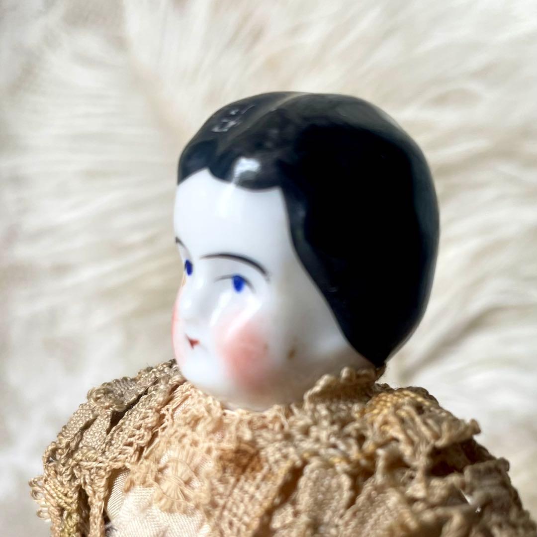 シャビーなチャイナヘッドドール　ピンクッション　陶器人形　フランスアンティーク