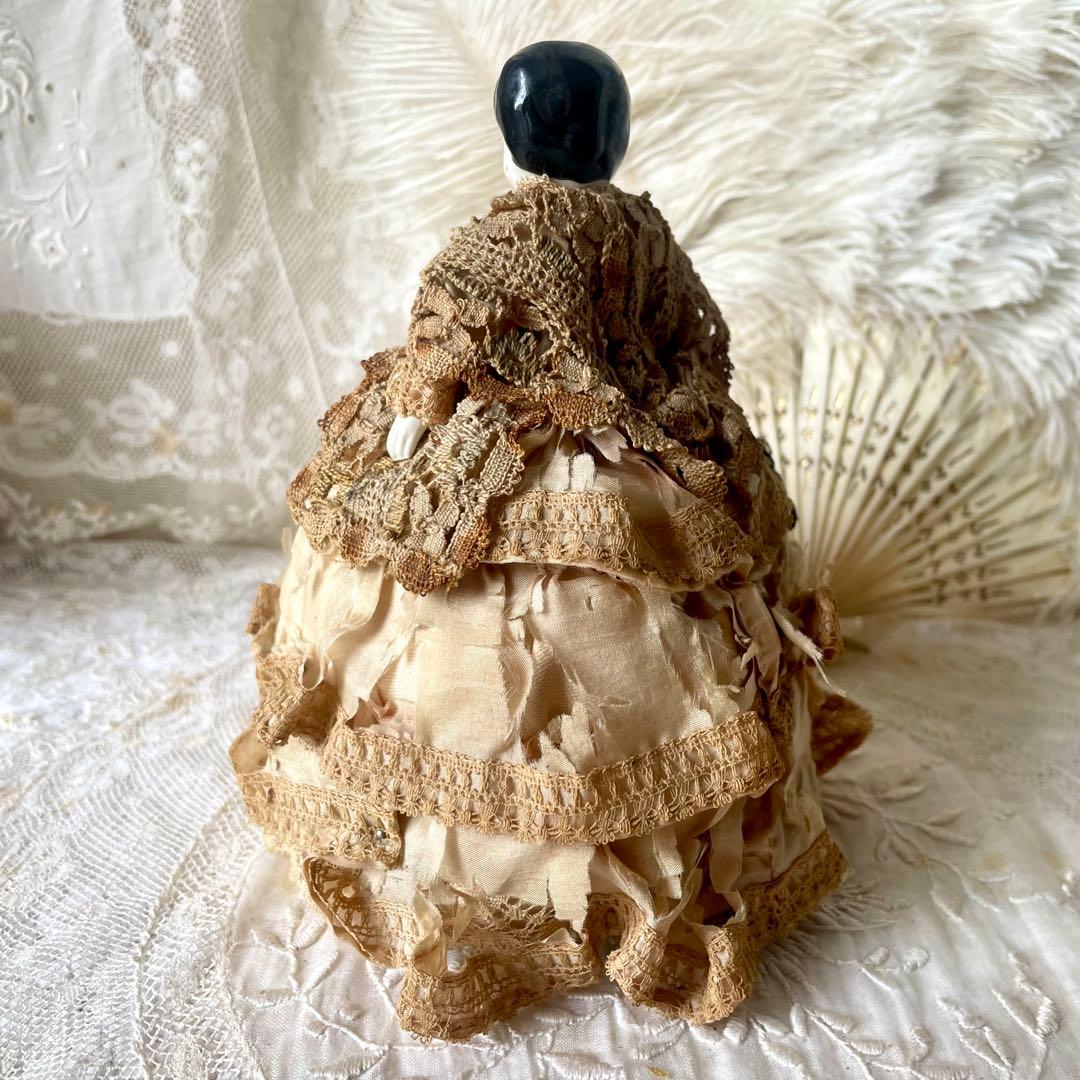 シャビーなチャイナヘッドドール　ピンクッション　陶器人形　フランスアンティーク