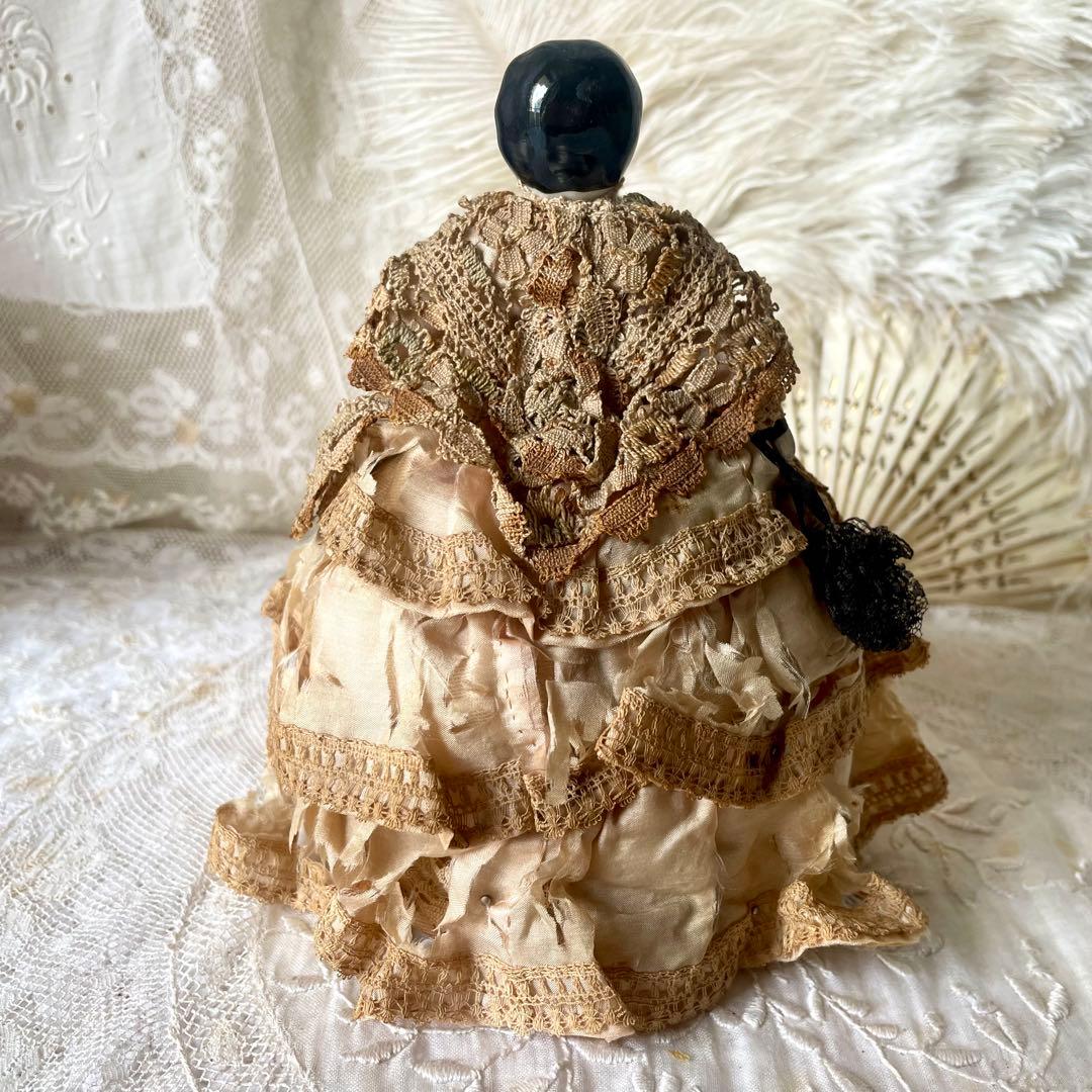 シャビーなチャイナヘッドドール　ピンクッション　陶器人形　フランスアンティーク