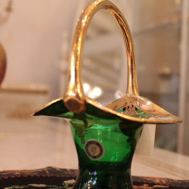 ムラーノガラス 金彩バスケット 24K装飾 イタリア製 緑 223-249