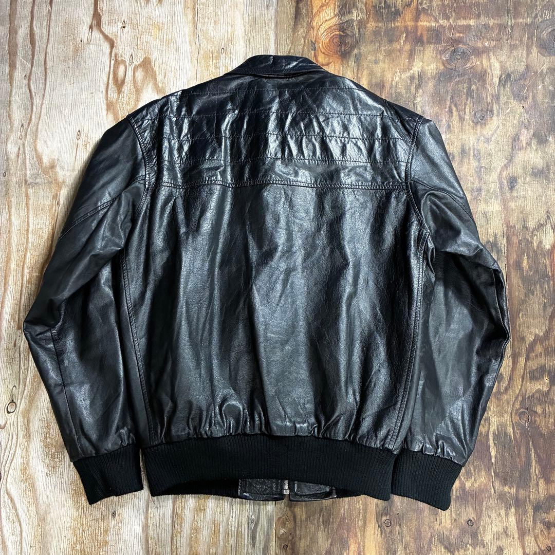 80s ショート レザー ジャケット ブラック リブ VINTAGE 日本製