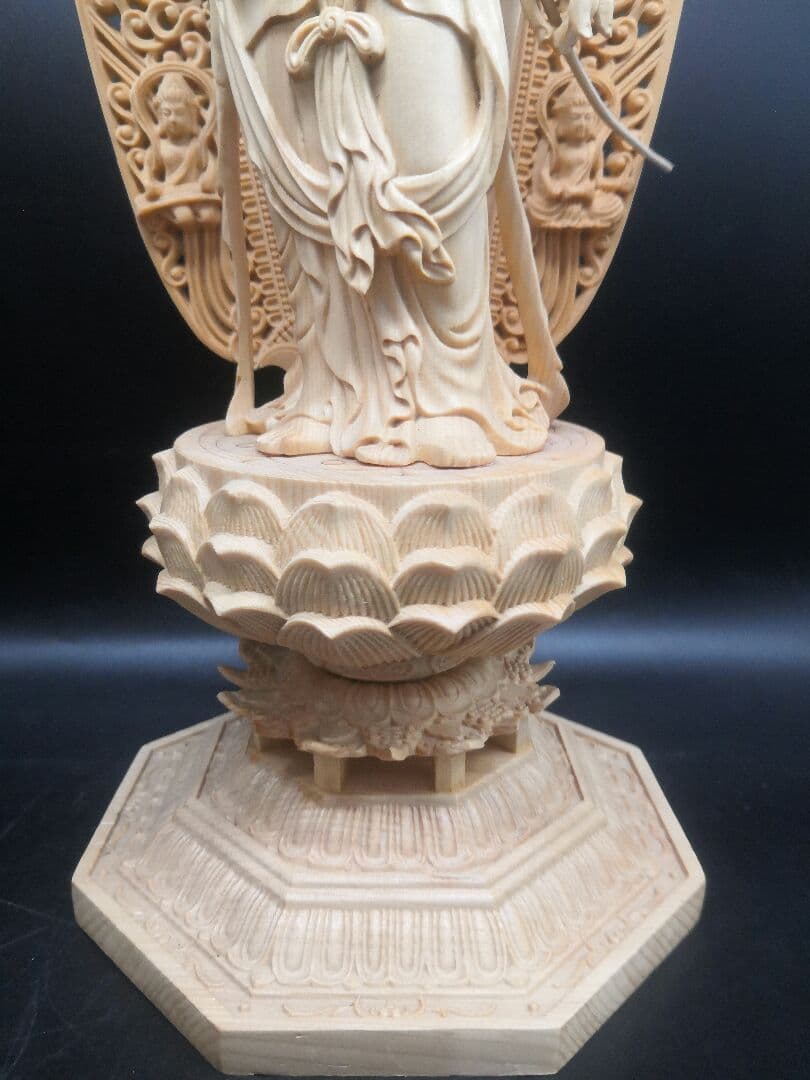 【修縁堂】仏像 阿弥陀三尊 日光菩薩 観音菩薩 八角蓮華丸台座 木彫り 無病息災