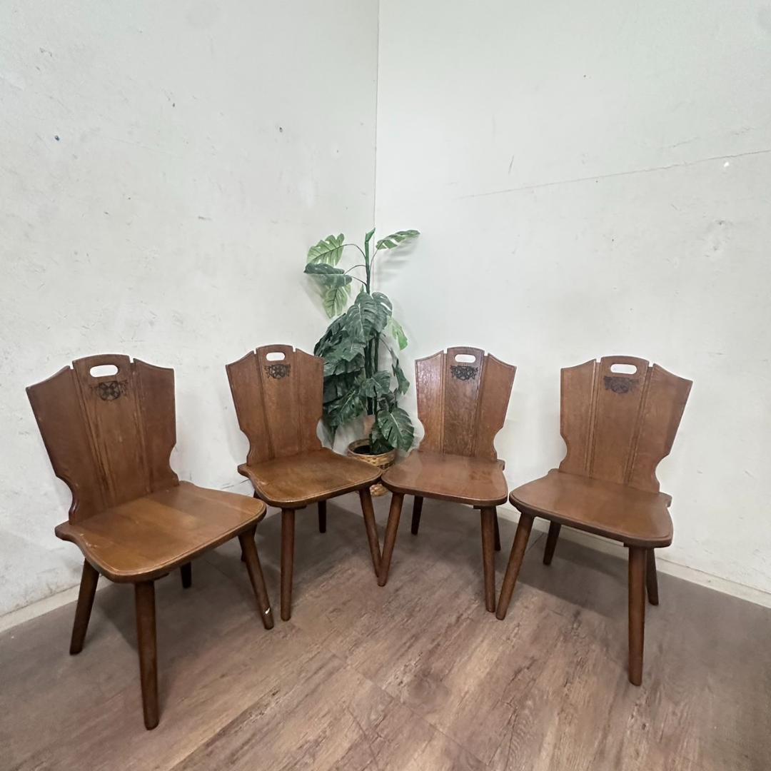 オールドカリモク　ルスティック　ダイニングチェア　紋章　焼印入り　　4脚