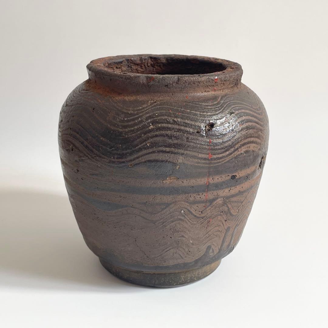南蛮？ 櫛目波状文壺 ニュウ多い 状態考慮 検）古備前 古信楽 お歯黒壺