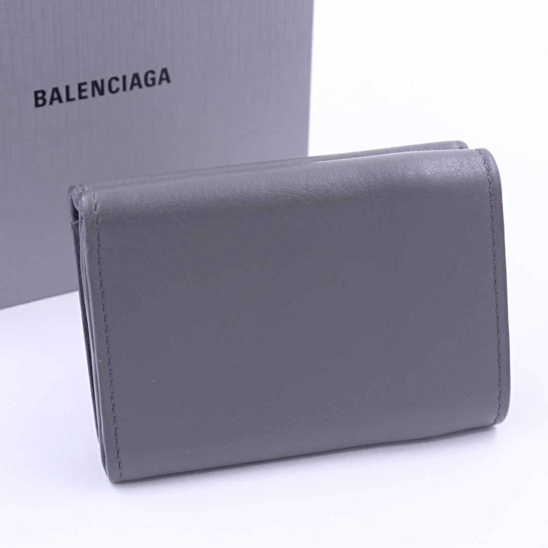 BALENCIAGA バレンシアガ ミニ 三つ折り財布 グレー レザー