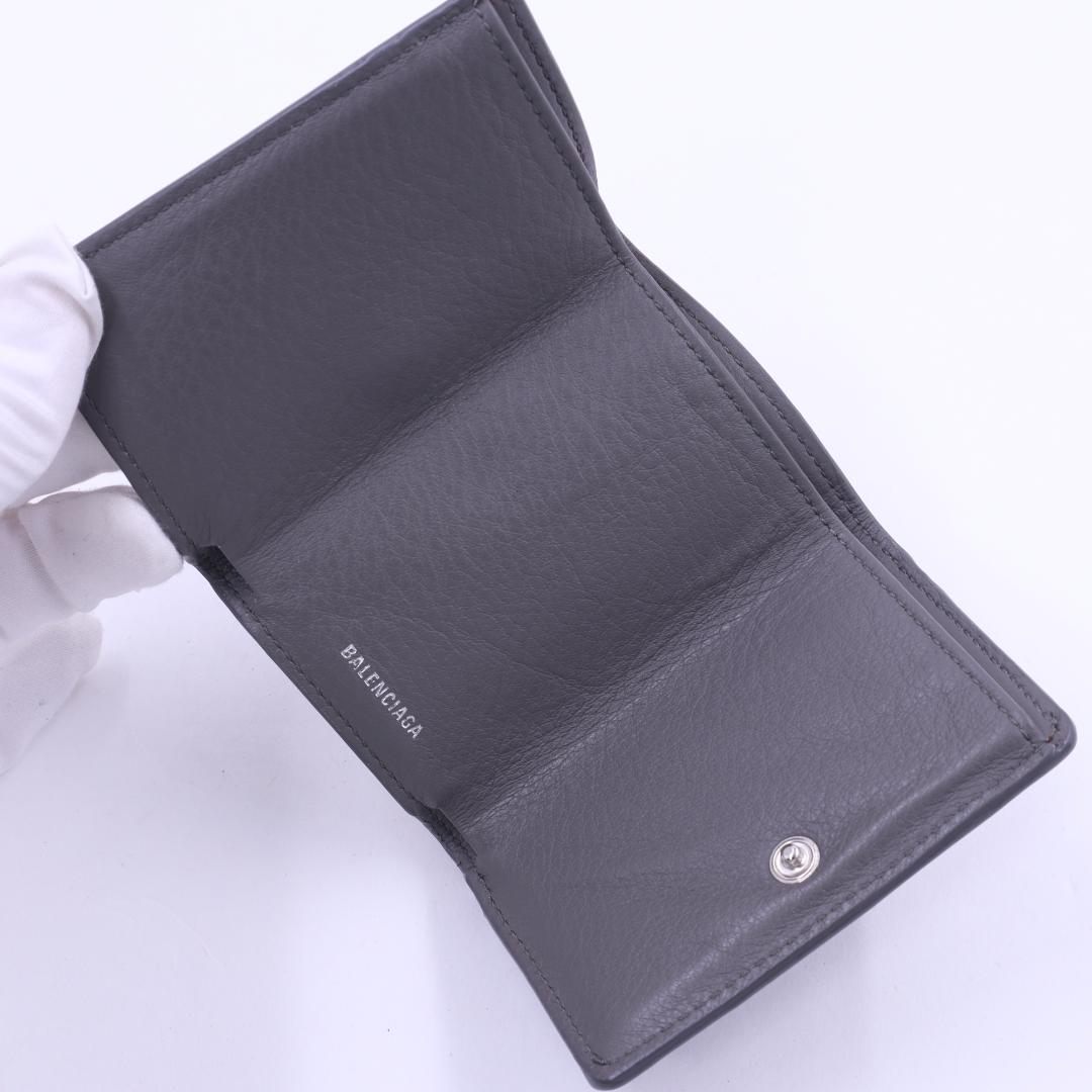 BALENCIAGA バレンシアガ ミニ 三つ折り財布 グレー レザー