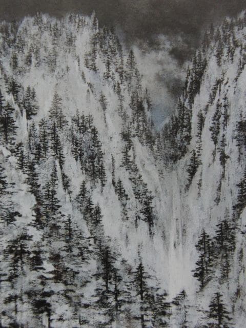 由里本出、【層雲凍瀑】、希少な額装用画集画、新品高級額 額装付