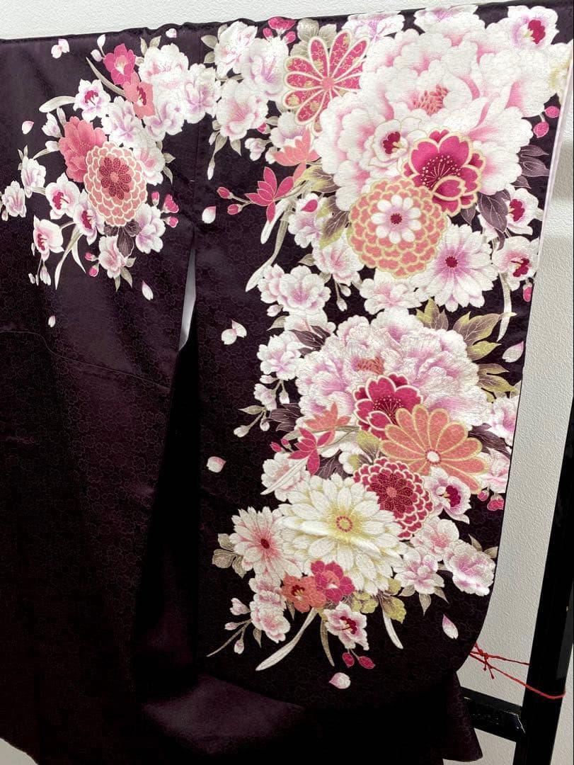 2尺袖 ポリエステル着物 袴用 銀通し 刺繍 紋意匠