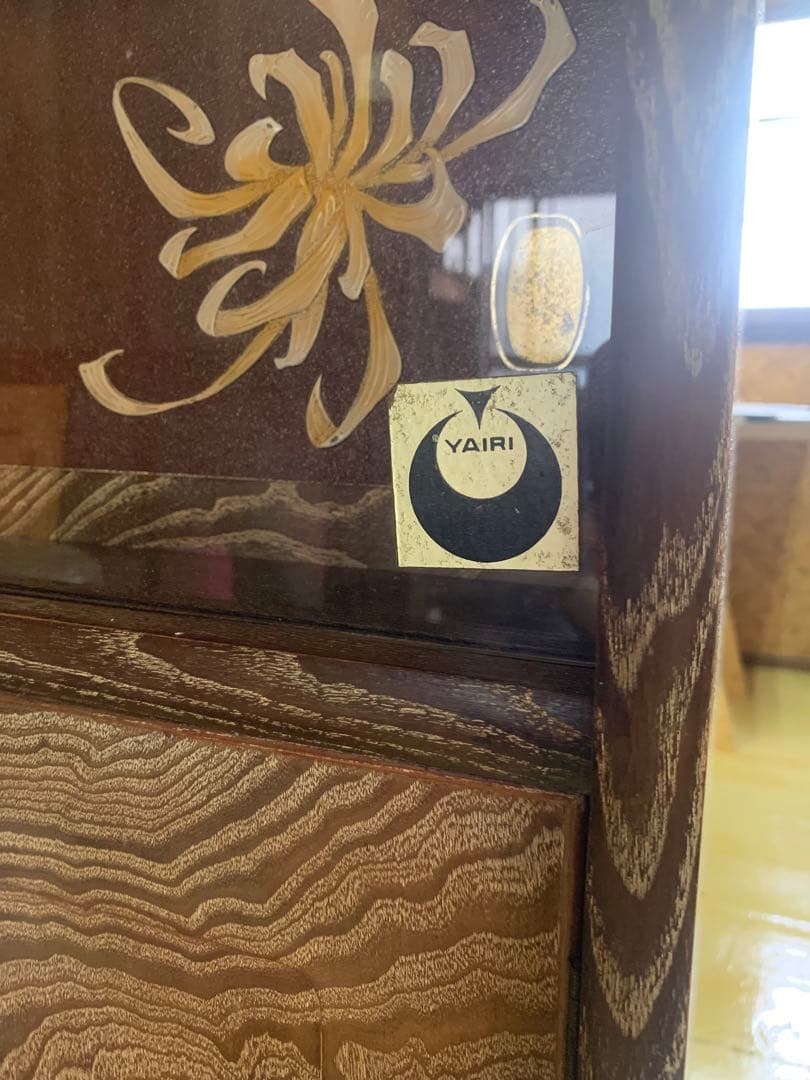 しい木目の昭和レトロ茶箪笥　和家具　木製　一体型