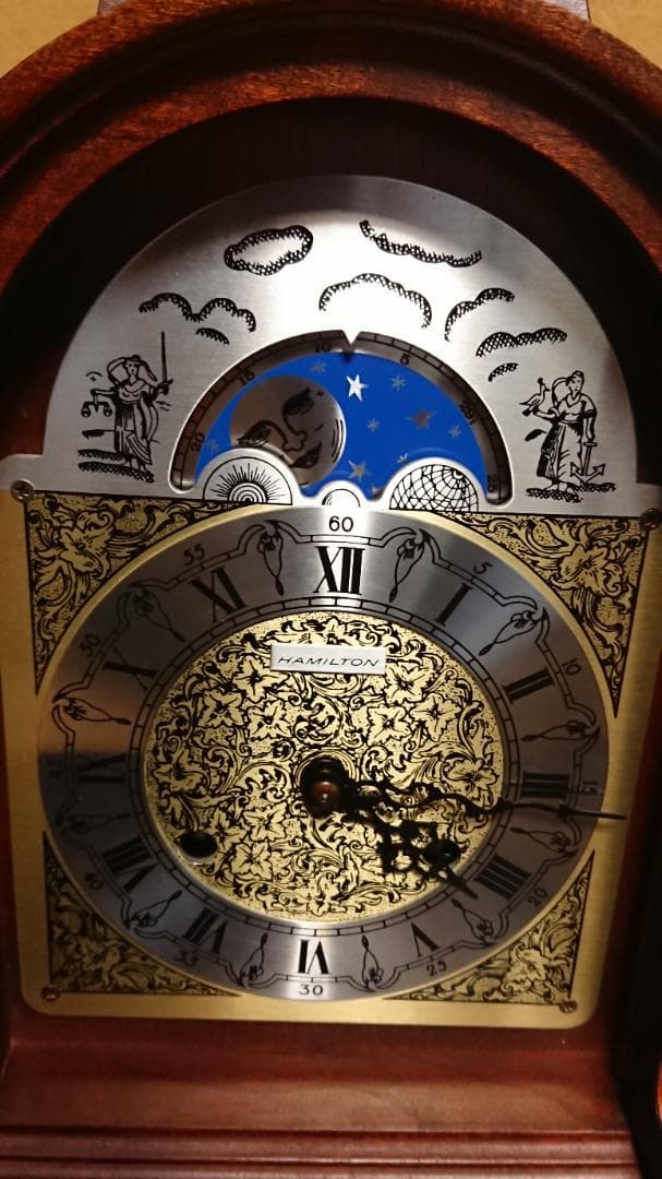 完動 鍵巻き置時計 ハミルトン 西ドイツ ムーンフェイズ アンティーク