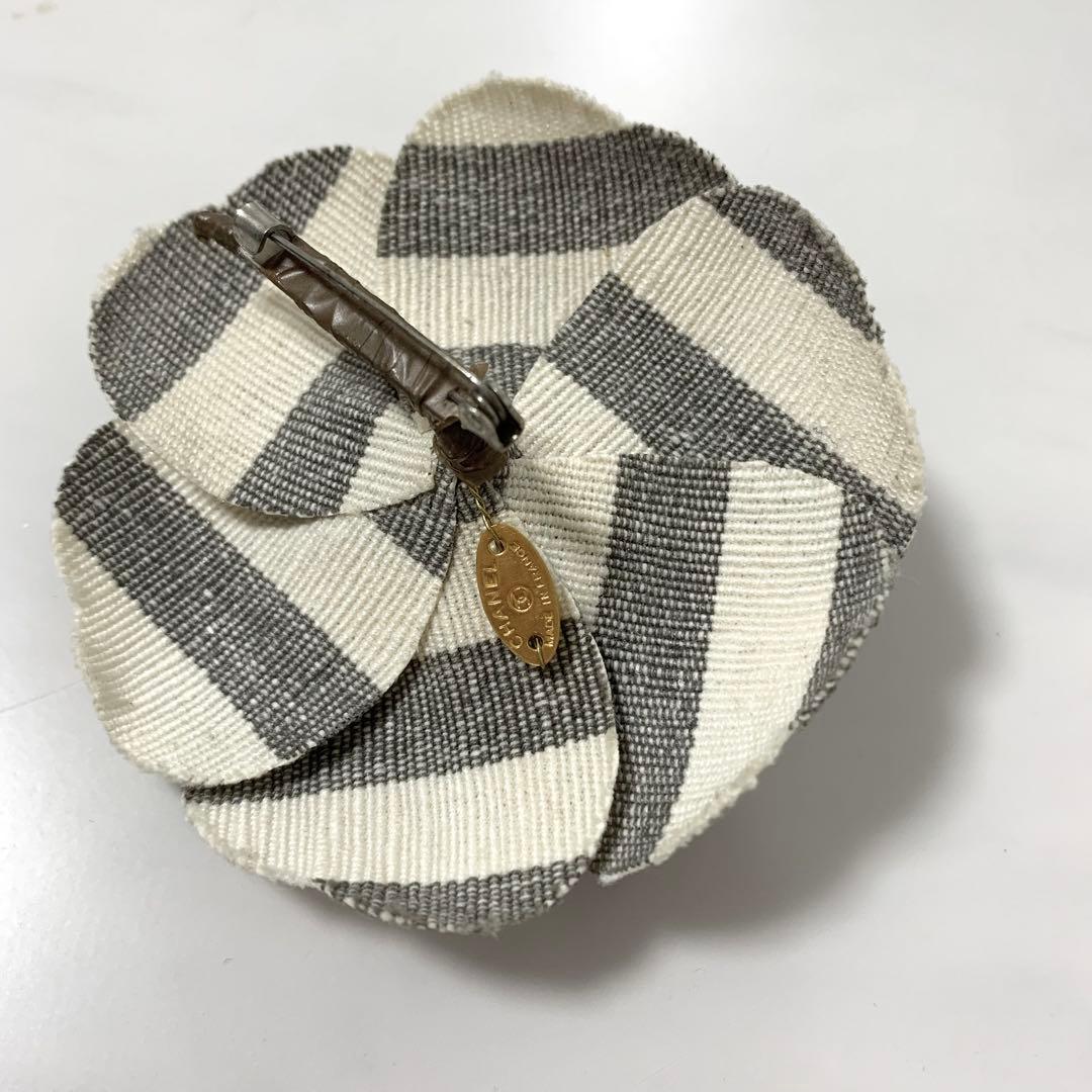 ヴィンテージシャネル　ボーダーストライプ　カメリアブローチ　コサージュ