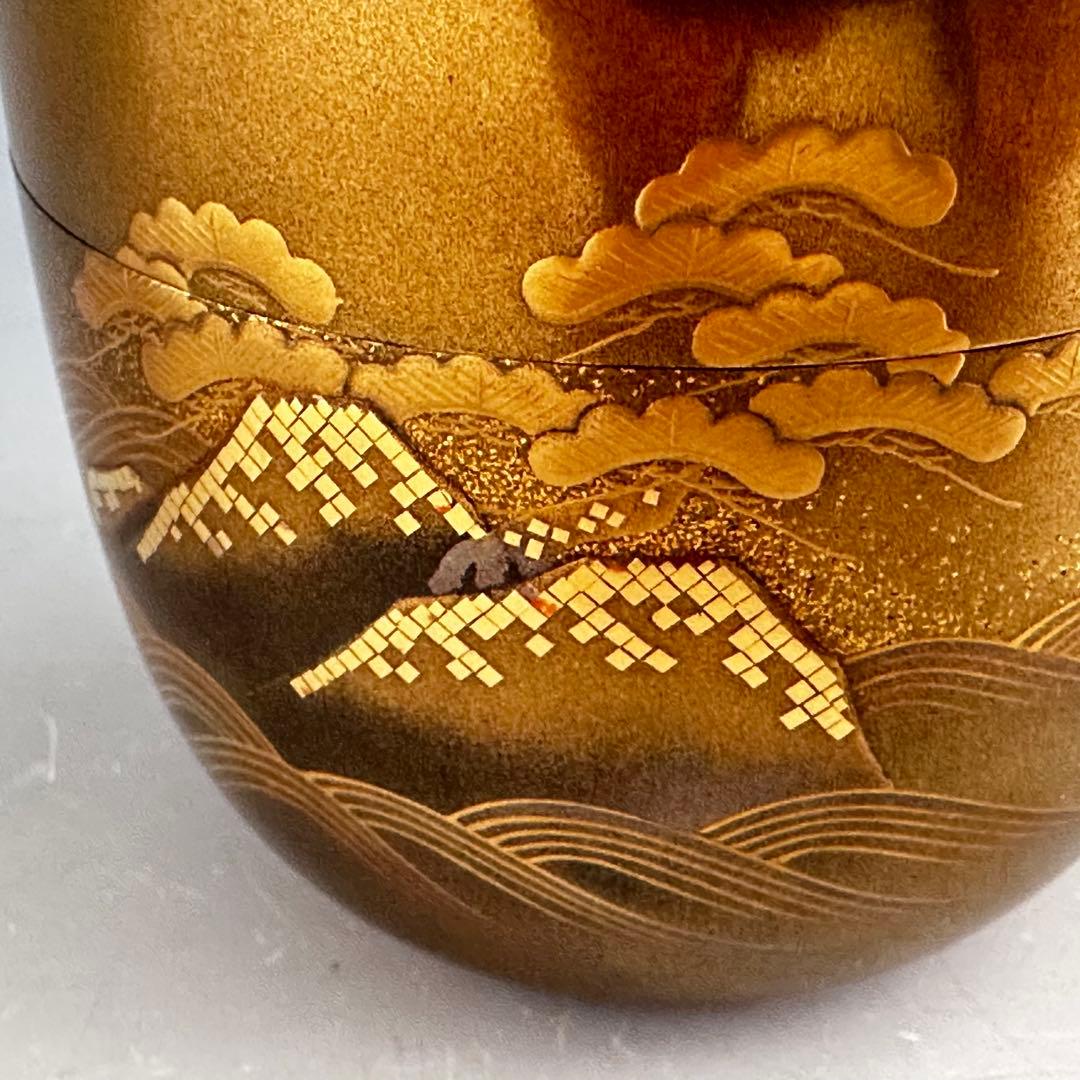 茶道具　岩松蒔絵　大棗　内梨地　山崎敏春　共箱　薄茶器　茶会　棚　豪華　金地