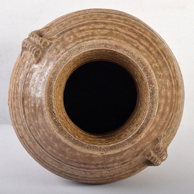 中国　褐釉　双耳壷　時代箱付　V　R8590B